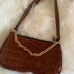 Small shoulder brown faux croc leather bag